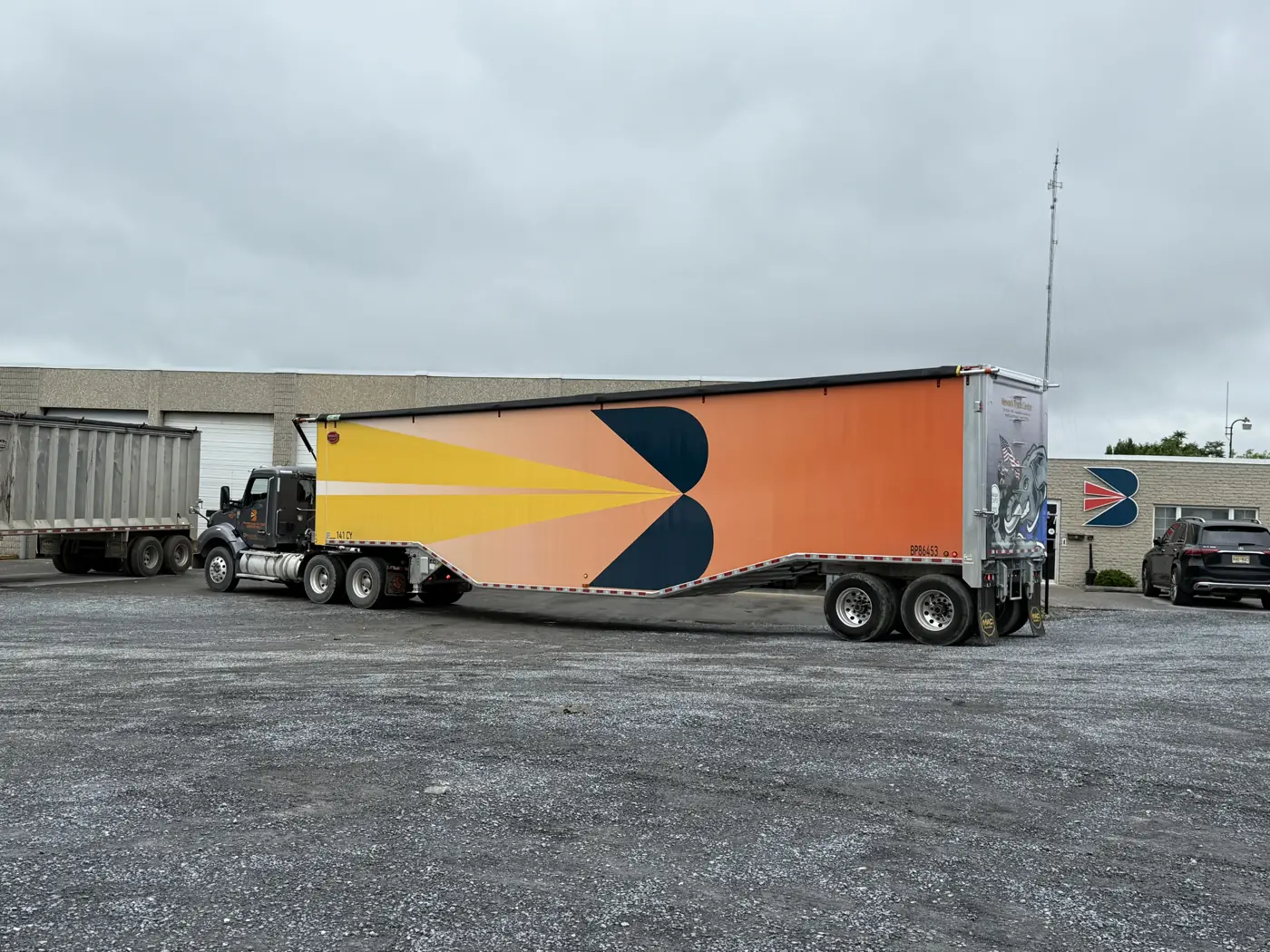 Bousum transfer trailer with the orange B livery at the Chambersburg terminal